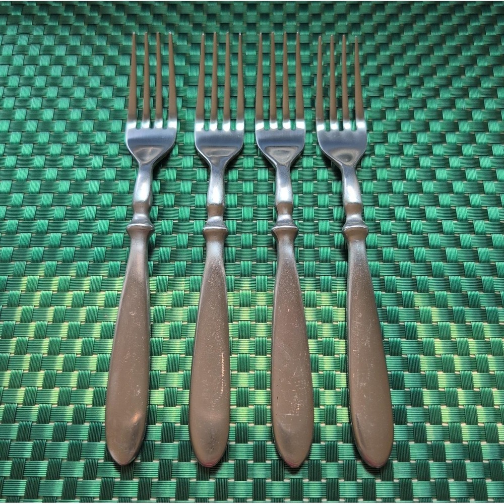 Cambridge TOWNHOUSE Dinner Forks Set Lot of 4 SATIN Stainless Bistro Style VTG